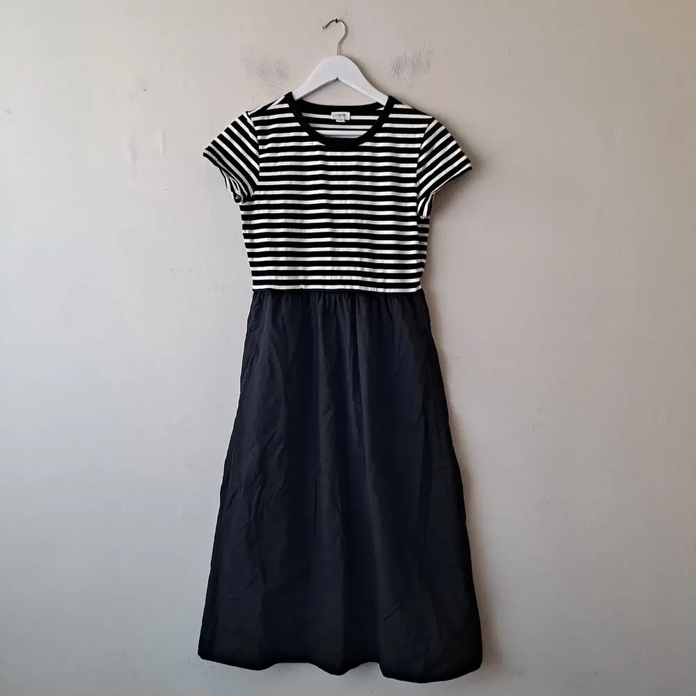 J. Crew Striped Knit Mixy Dress Short Sleeve Midi Black Ivory Womens Size Small - Picture 5 of 12